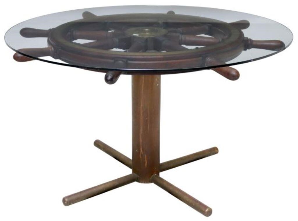 Appraisal: Italian ship's wheel table c s having glass top over