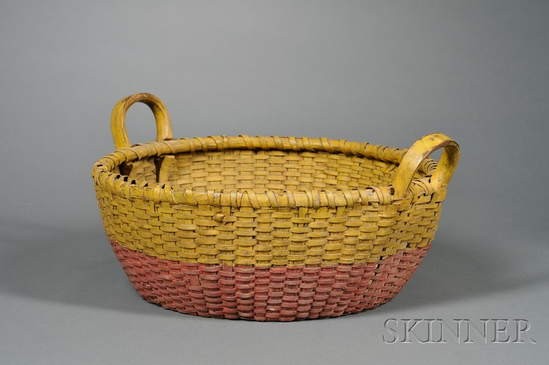 Appraisal: Yellow and Red-painted Woven Splint Basket America late th century