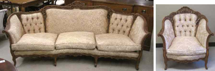 Appraisal: LOUIS XV STYLE SOFA AND CHAIR SET American mid- th