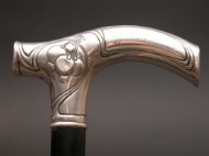 Appraisal: Art Nouveau Silver Handled Cane With Cherries Silver handle with