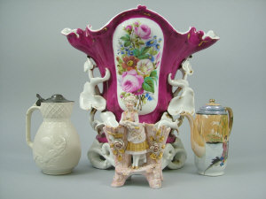 Appraisal: A large bone china floral spill vase decorated with a