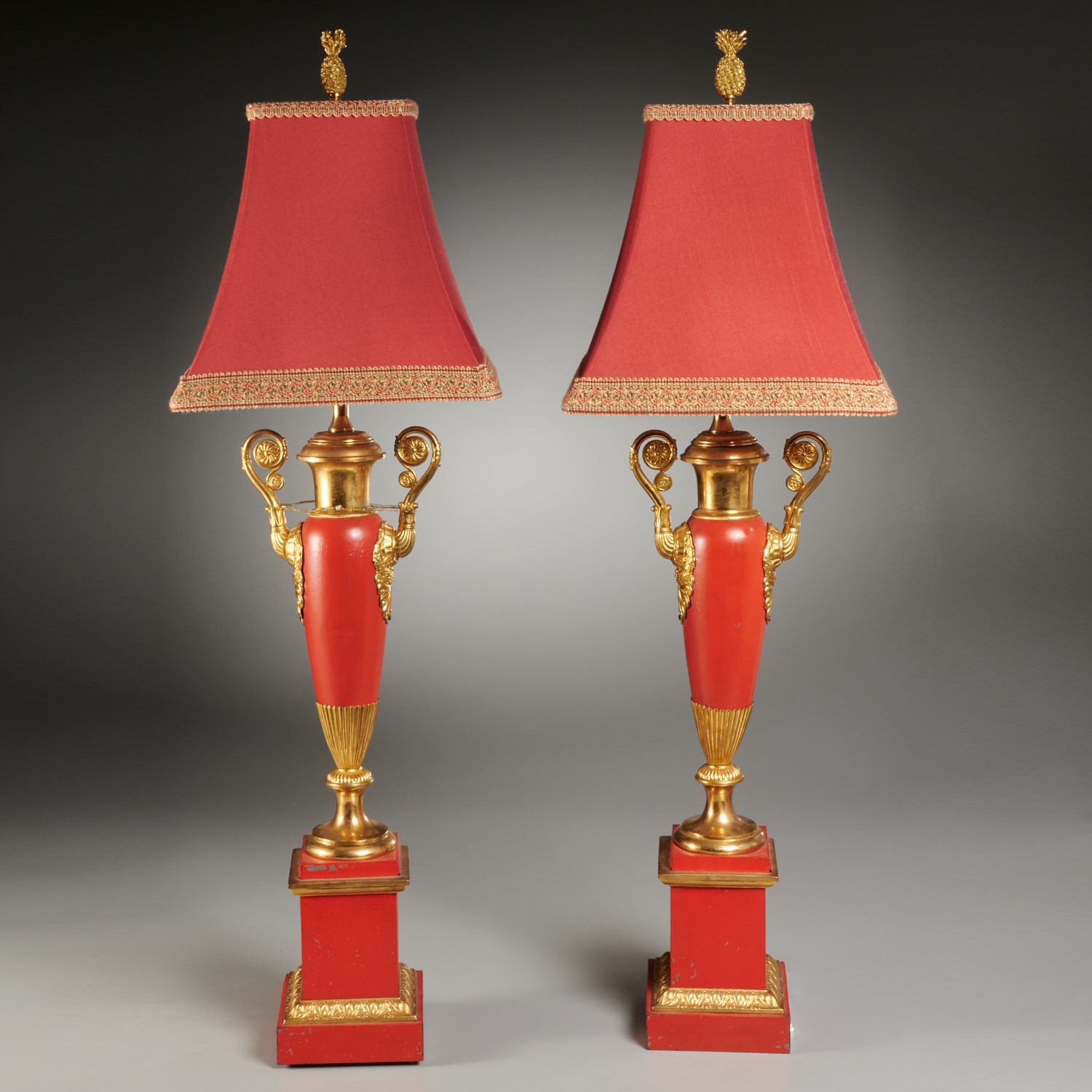 Appraisal: NICE PAIR EMPIRE TOLE AND GILT METAL TABLE LAMPS th