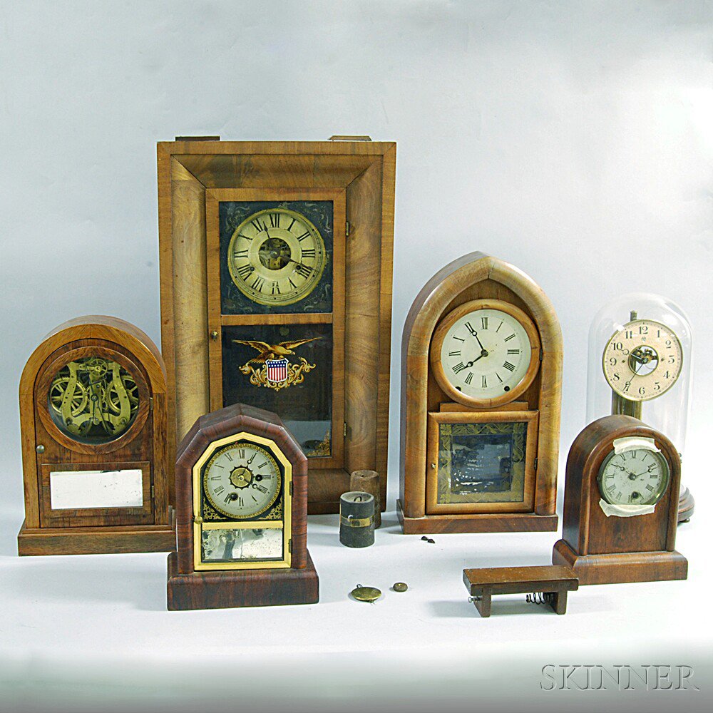 Appraisal: Six Shelf Clocks various makers and dates a Bulle electric