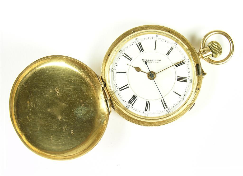 Appraisal: An ct gold hunting cased keyless lever stop watch