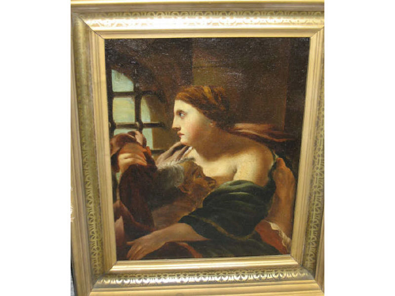 Appraisal: CONTINENTAL SCHOOL TH CENTURY Couple embracing oil on canvas gilt-framed