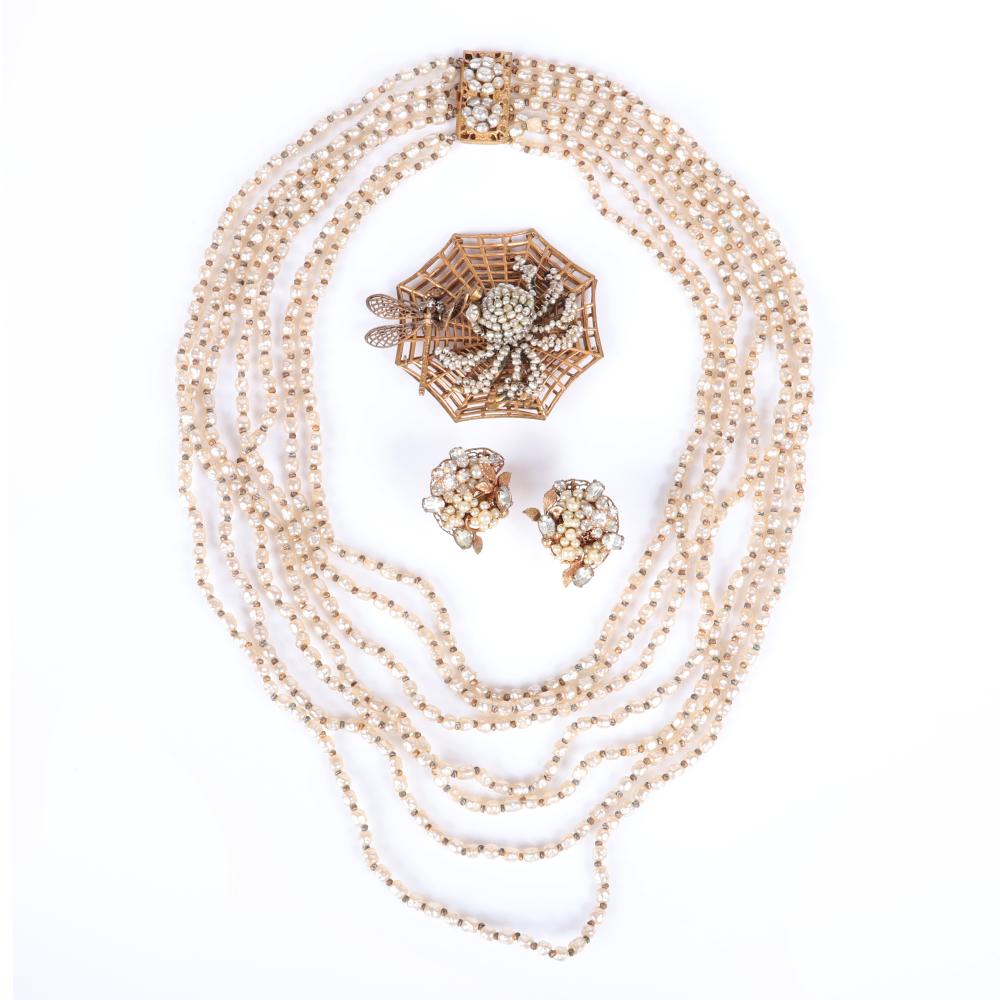 Appraisal: MIRIAM HASKELL SEVEN GRADUATED STRAND FAUX PEARL NECKLACE LARGE FIGURAL