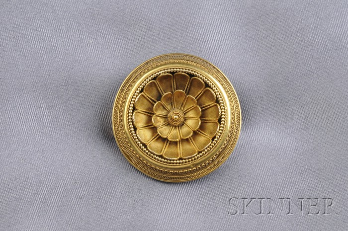 Appraisal: Etruscan Revival Gold Brooch Italy with finely applied ropetwist and