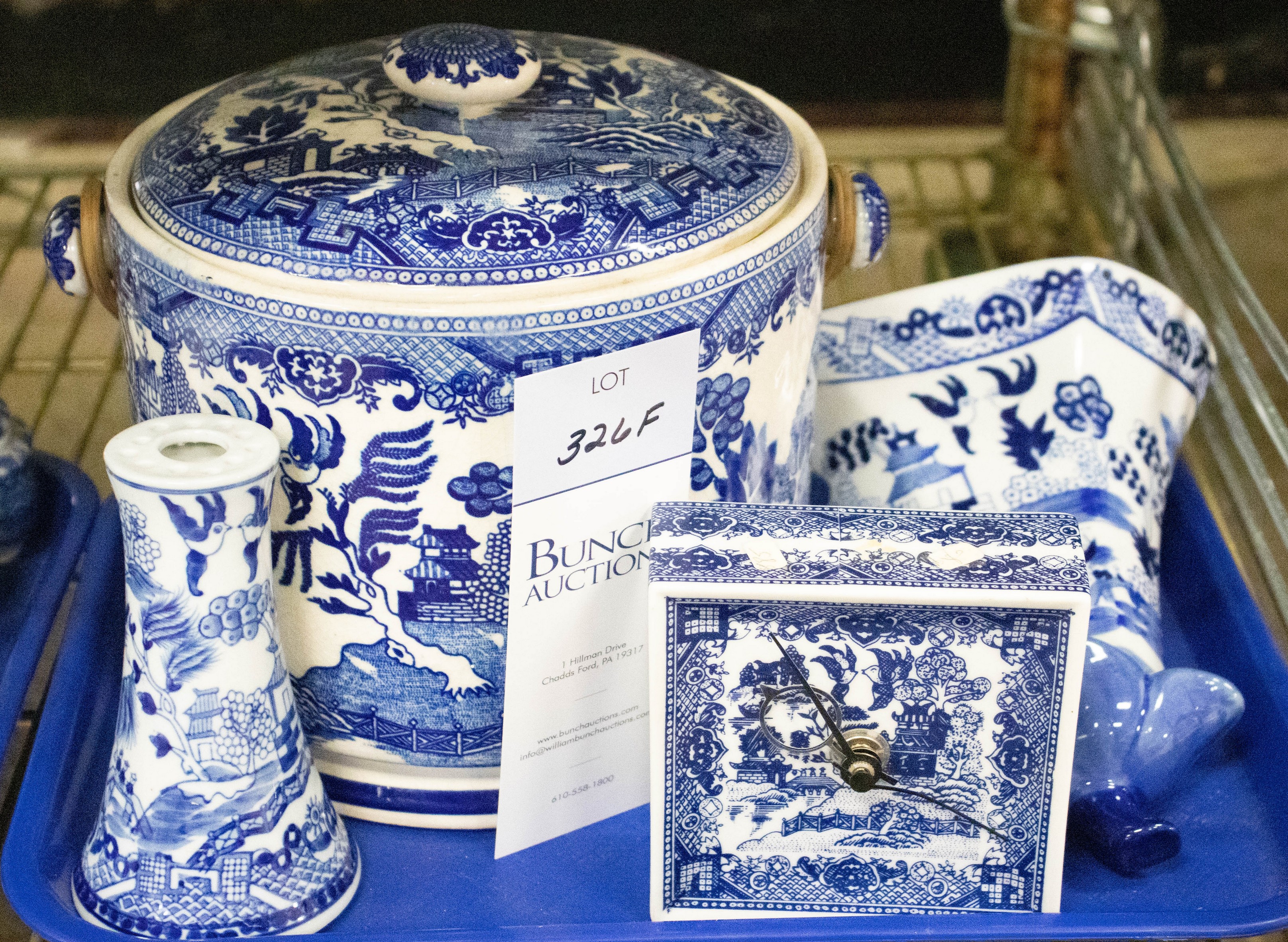 Appraisal: Blue Willow porcelain items c o Japanese ice bucket wall