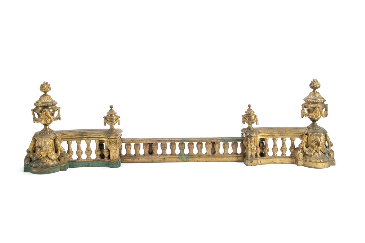 Appraisal: PC FRENCH BRONZE LOUIS XIV-STYLE FIREPLACE FENDER Three piece adjustable