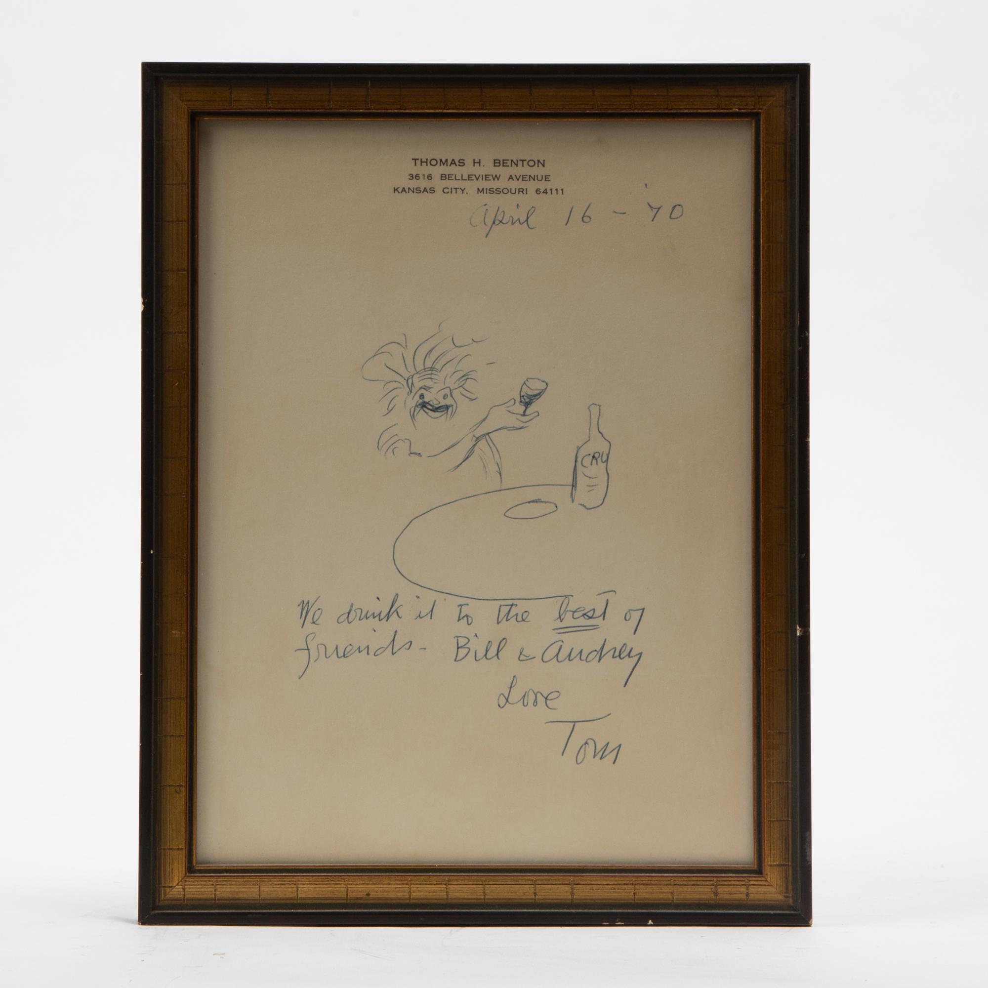 Appraisal: SIGNED THOMAS HART BENTON - PEN SKETCH WITH INSCRIPTION A