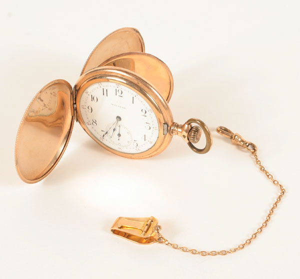 Appraisal: Gold K watch fob along with a gold Waltham pocket