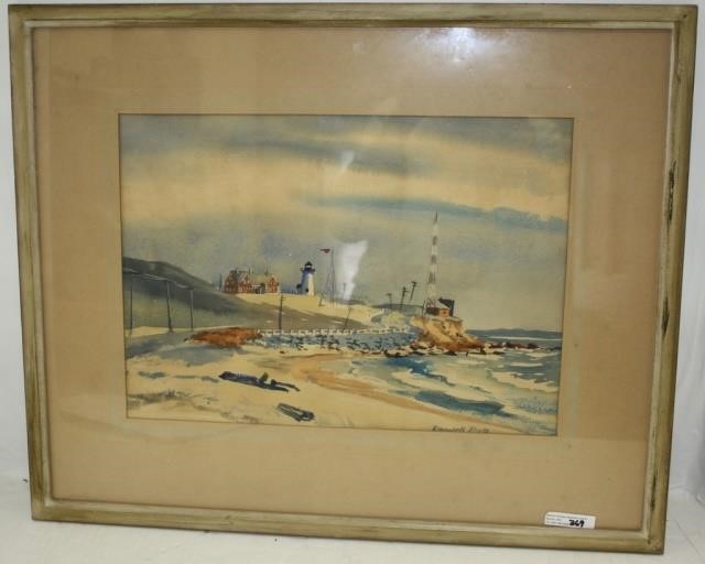 Appraisal: RANULPH BYE - PENN NY WATERCOLORDEPICTING A LIGHTHOUSE ON THE