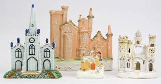 Appraisal: lot of English Staffordshire architectural groups each depicting a turreted