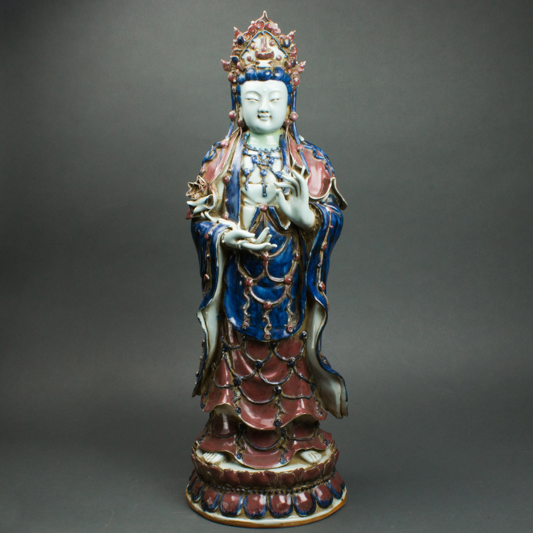 Appraisal: LARGE CHINESE GLAZED FIGURE OF GUANYIN Large Chinese glazed figure