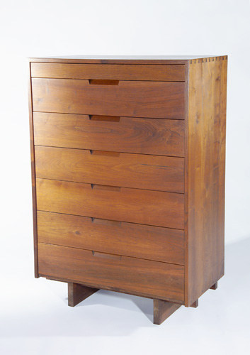 Appraisal: GEORGE NAKASHIMA Walnut highboy late s with pinned and dovetailed