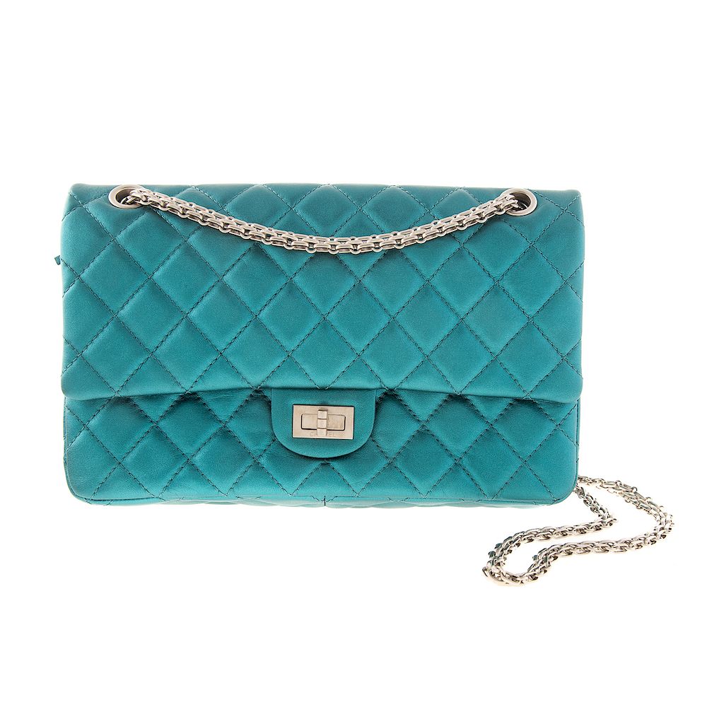 Appraisal: A Chanel Metallic Reissue Double Flap Bag Teal metallic quilted