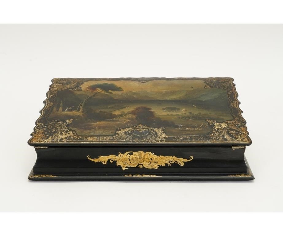 Appraisal: Victorian lacquered lap desk with painted landscape marked Derwent Water