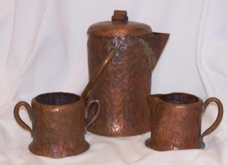 Appraisal: th C hand hammered copper three piece coffee service consisting