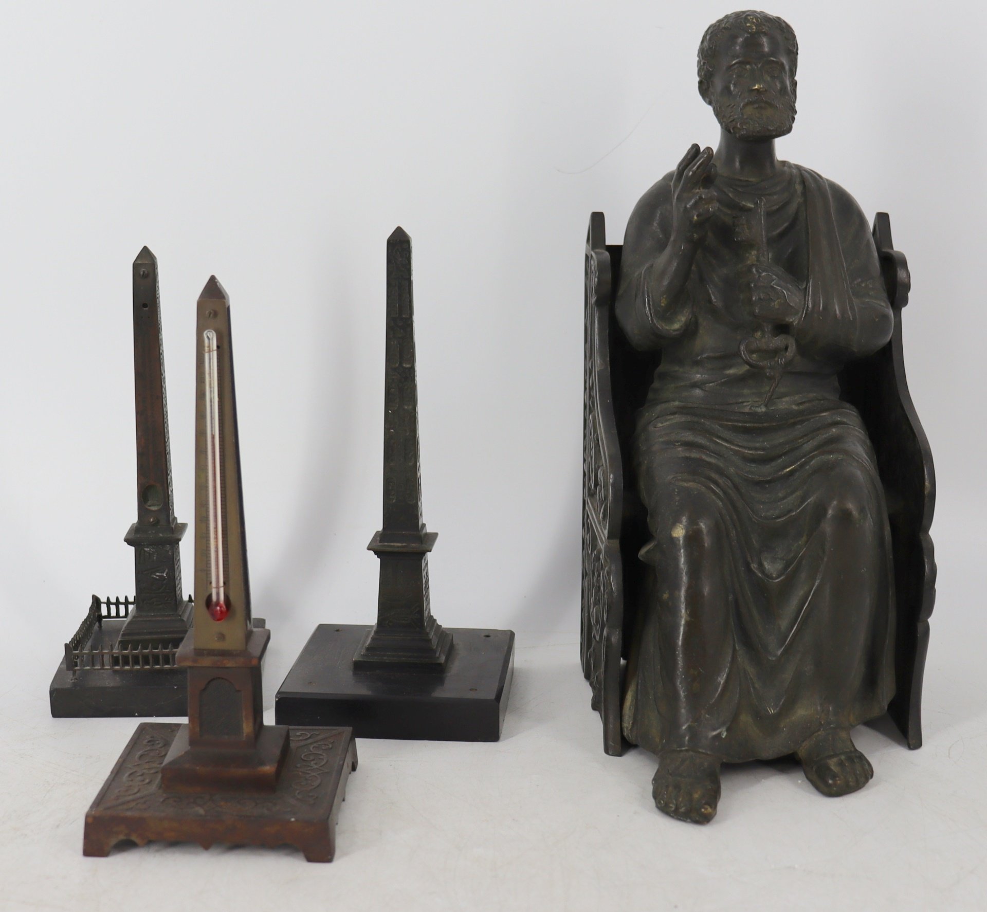 Appraisal: GROUP OF ANTIQUE BRONZE SCULPTURES To include Grand Tour obelisks