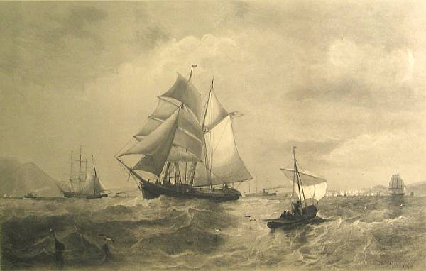 Appraisal: After Julian O Davidson Sailing Ships Engraving on wove paper