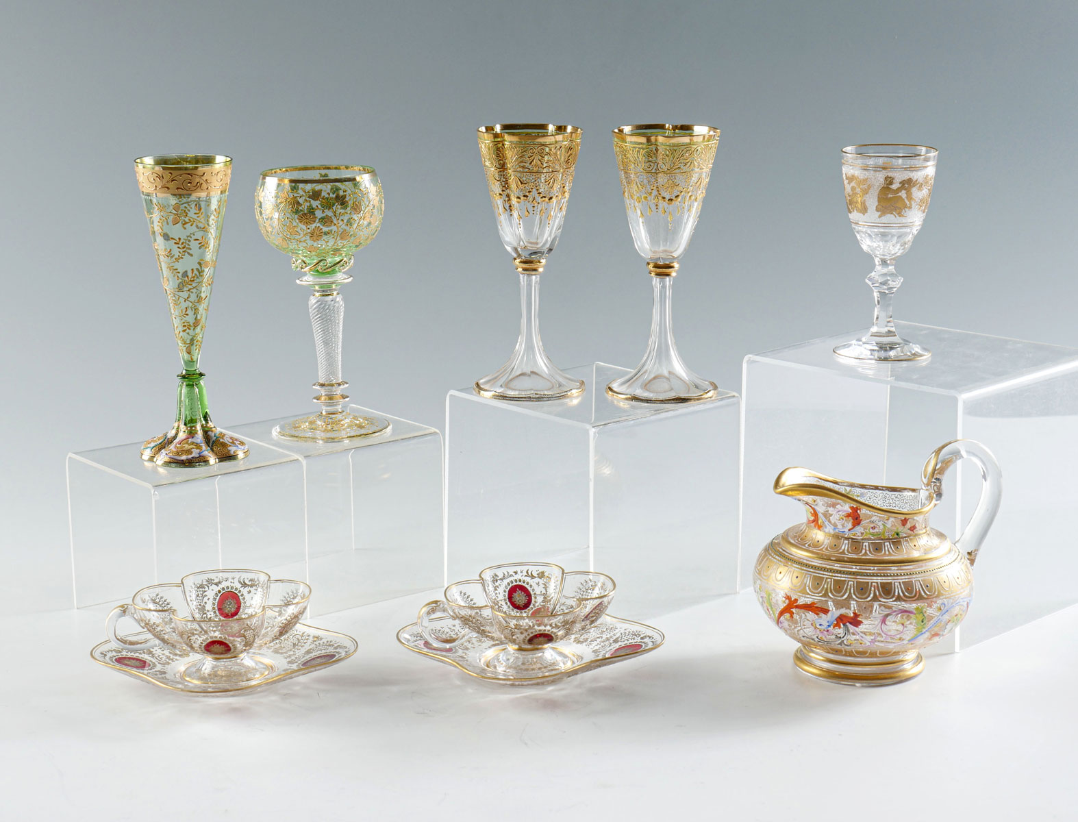 Appraisal: PIECE MOSER GLASS COLLECTION Comprising - Chalices - Pitcher -