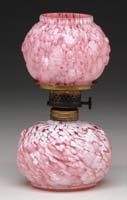 Appraisal: RARE CRANBERRY SPATTER MINI LAMP S - Pink and white