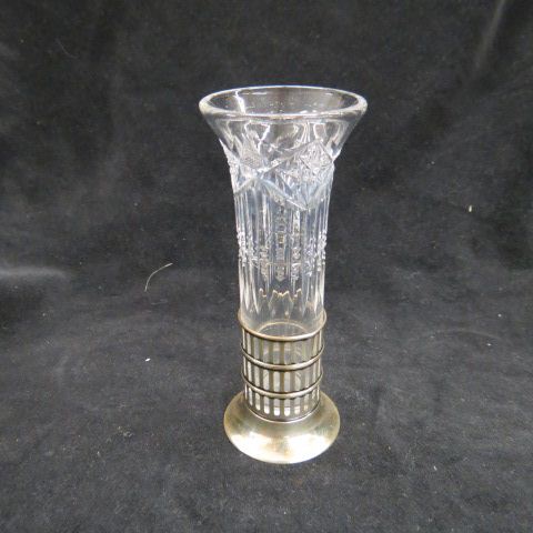 Appraisal: Sterling Silver Cut Glass Bud Vase brilliant period excellent