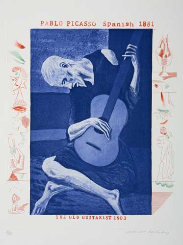 Appraisal: DAVID HOCKNEY The Old Guitarist Color aquatint and etching -