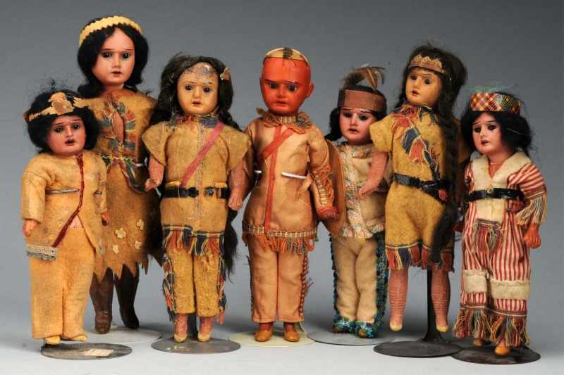 Appraisal: Lot of German Bisque American Indian Dolls Description All have