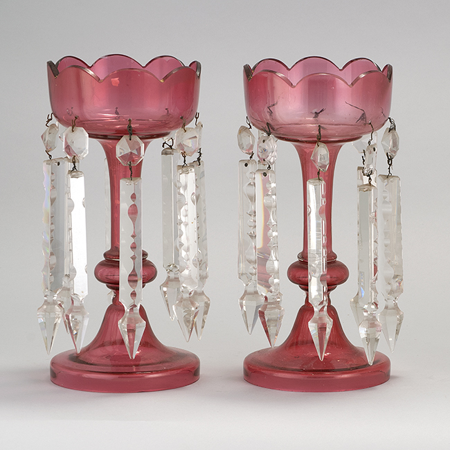 Appraisal: PAIR OF ENGLISH CRANBERRY GLASS LUSTRES Third Quarter of the