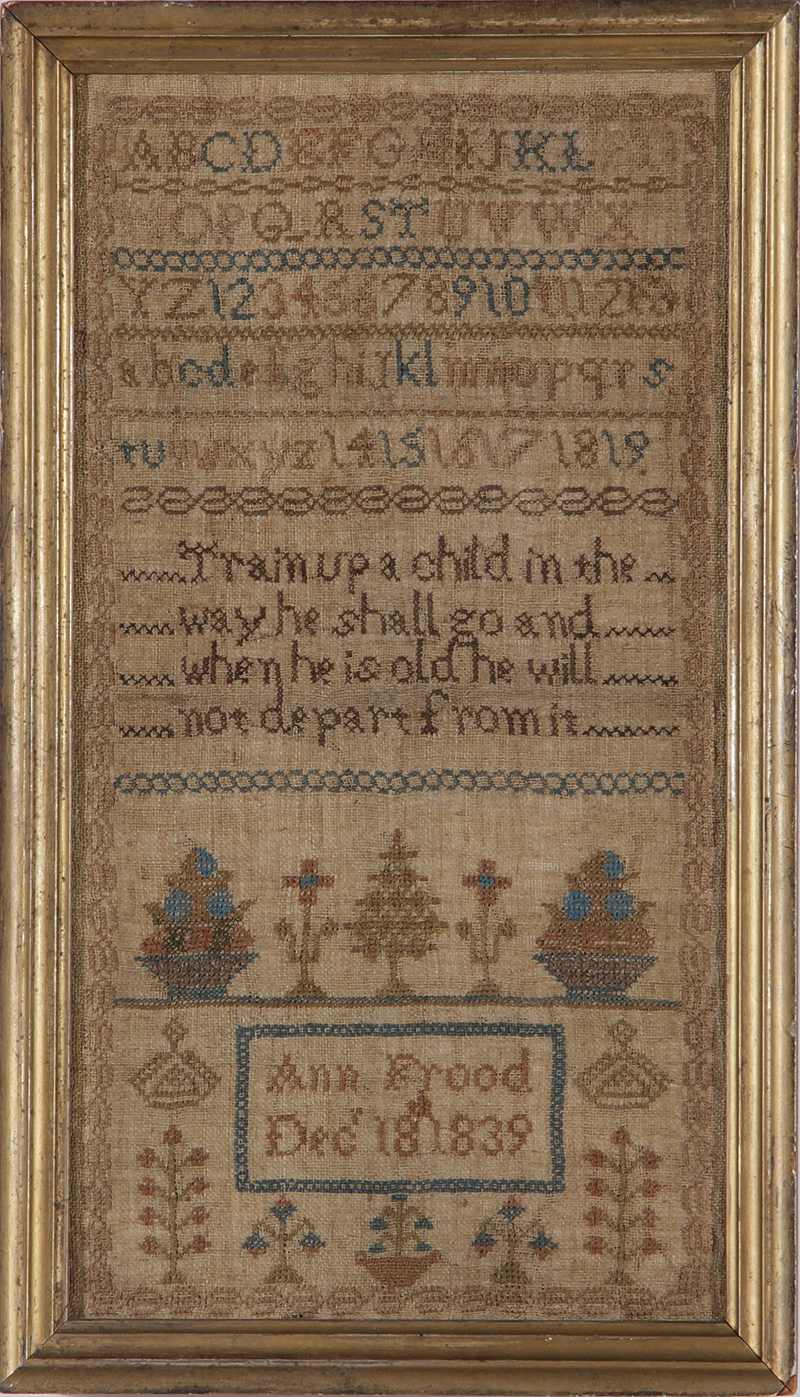 Appraisal: English needlework sampler circa upper and lower case alphabet and