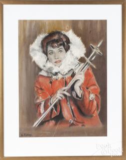 Appraisal: Pastel illustration of a woman with ski poles signed indistinctly