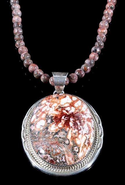 Appraisal: Kay Yazzie Poppy Jasper Sterling Pendant Necklace Offered to you