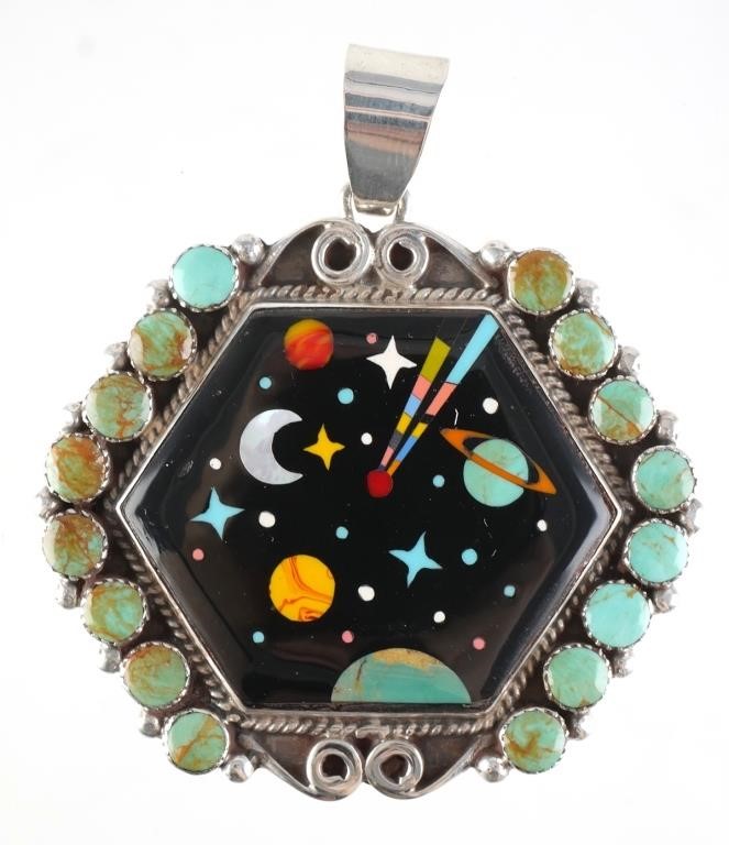 Appraisal: STERLING INLAY CELESTIAL PENDANTNative American style pendant with celestial inlay