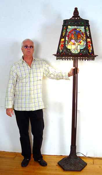 Appraisal: FT TALL LEADED GLASS TORCHIERE FLOOR LAMP light with slag