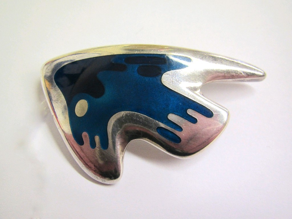 Appraisal: Georg Jensen silver and enamel stylised fish brooch in two