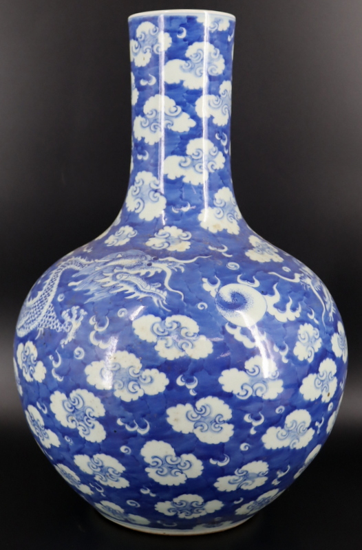 Appraisal: Large Chinese Blue and White Dragon Vase From a Great