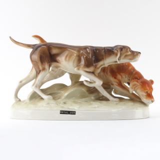 Appraisal: Royal Dux Porcelain Dog Group Hunting Dogs Royal Dux Porcelain