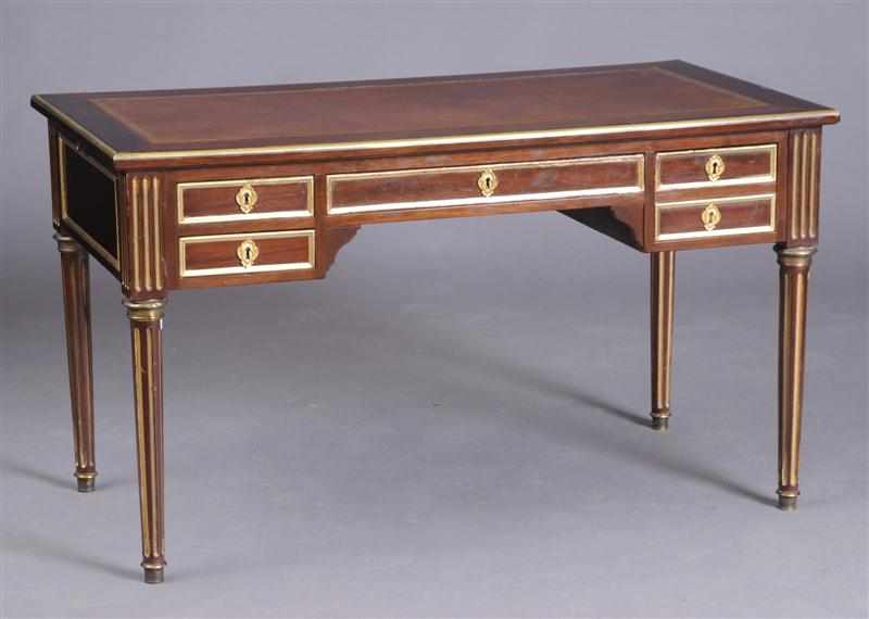 Appraisal: LOUIS XVI STYLE BRASS-MOUNTED MAHOGANY AND PARCEL-GILT BUREAU PLAT The