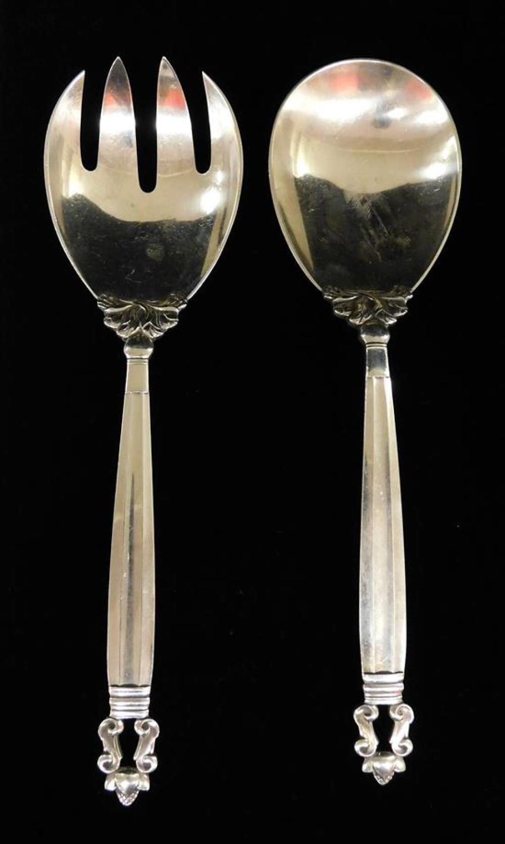 Appraisal: STERLING Georg Jensen sterling silver Acorn pattern salad set of