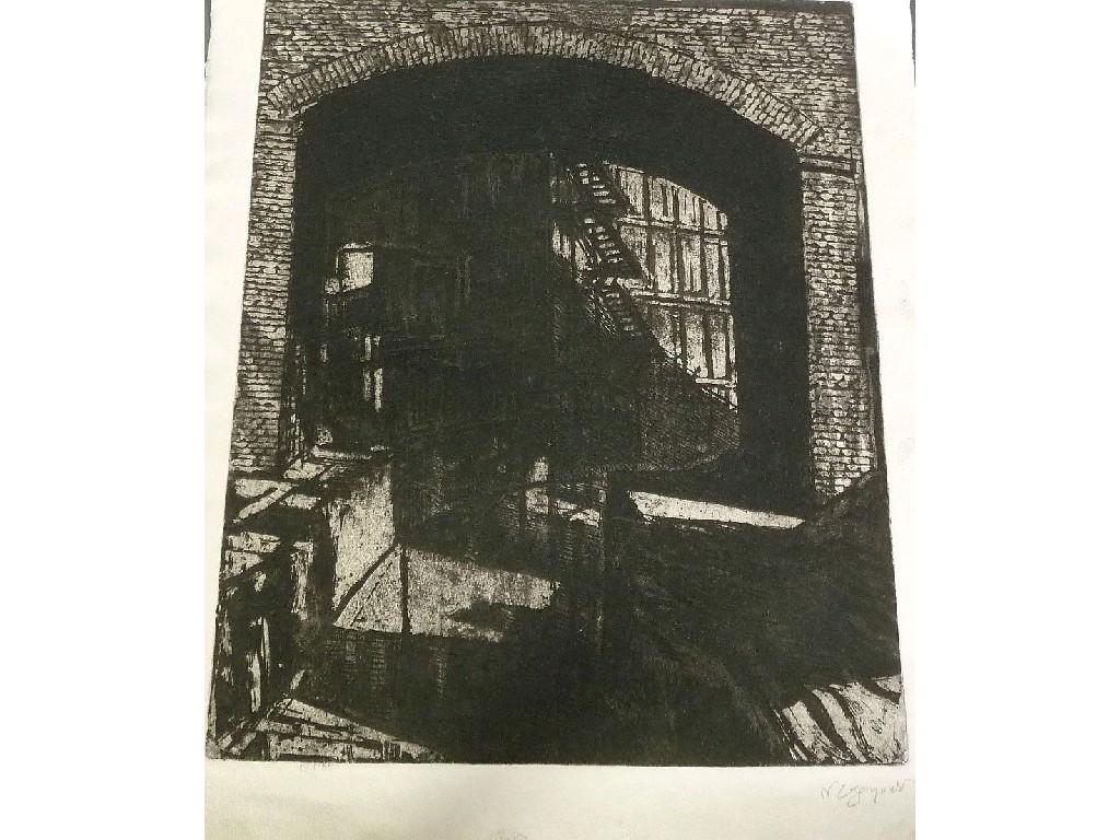 Appraisal: NORMAN C JAQUES b TWO BLACK AND WHITE ETCHINGS WITH