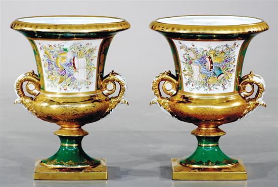 Appraisal: Pair French style gilt and floral porcelain jardinieres flared rim