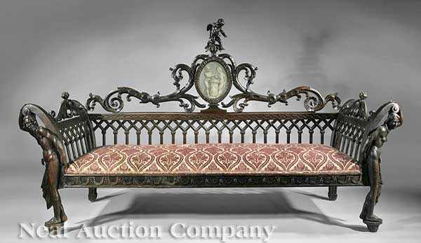 Appraisal: An Antique Italian Baroque-Style Carved Walnut Settee th c acanthus-carved