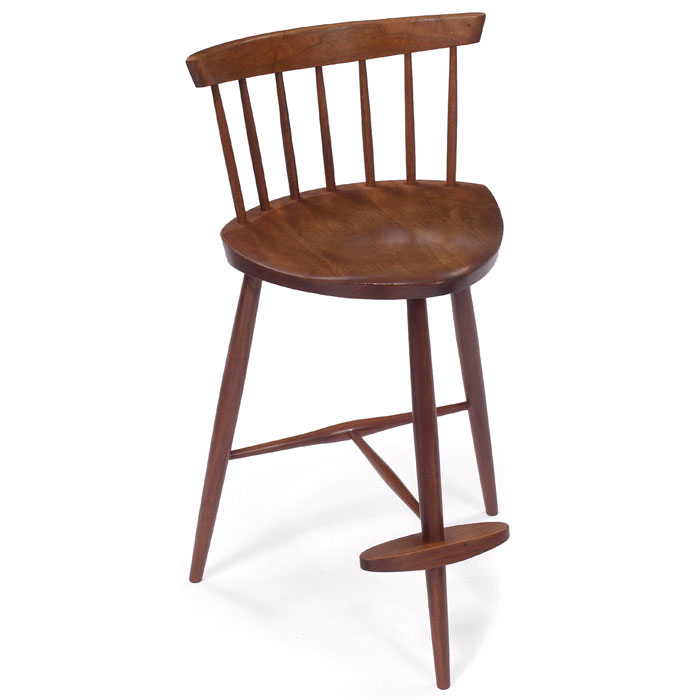 Appraisal: George Nakashima Mira barstool triangular walnut seat over three legs