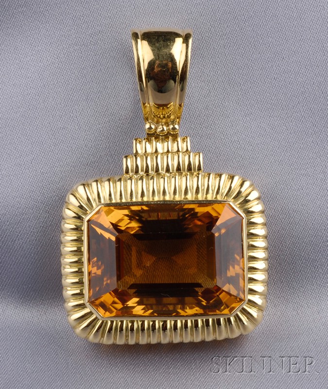 Appraisal: kt Gold and Citrine Pendant bezel-set with a fancy-cut citrine