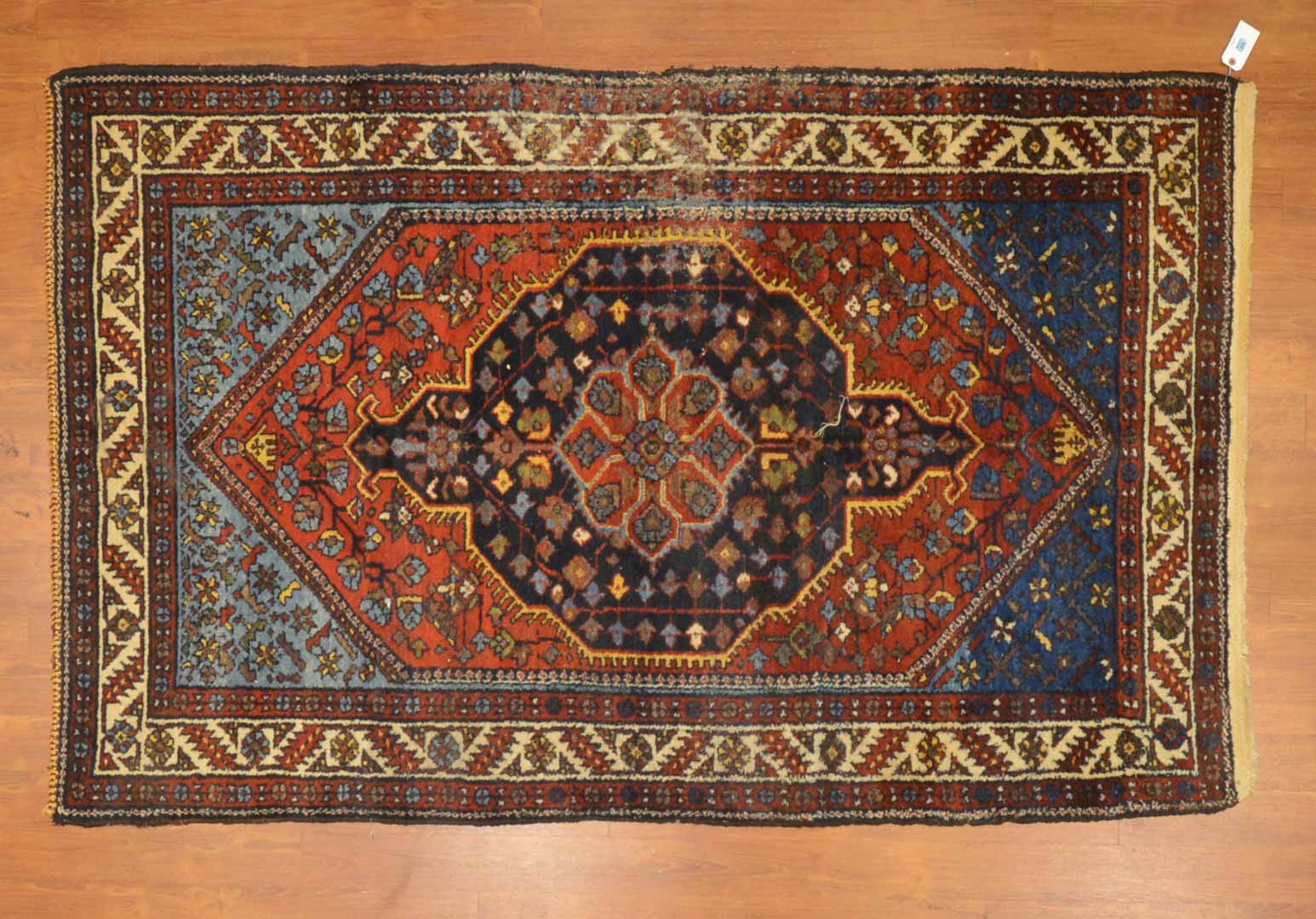 Appraisal: Semi-antique Hamadan rug approx x Iran circa Condition Moth damaged