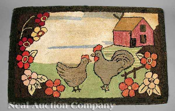 Appraisal: An Antique American Wool Hooked Rug depicting a Chicken and