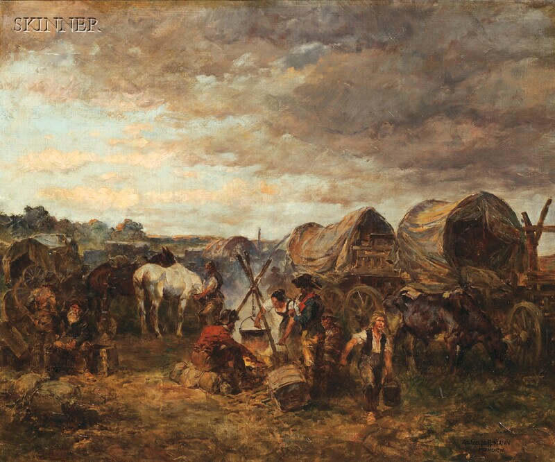 Appraisal: Anton Hoffmann German - Around the Cooking Fire Encampment with