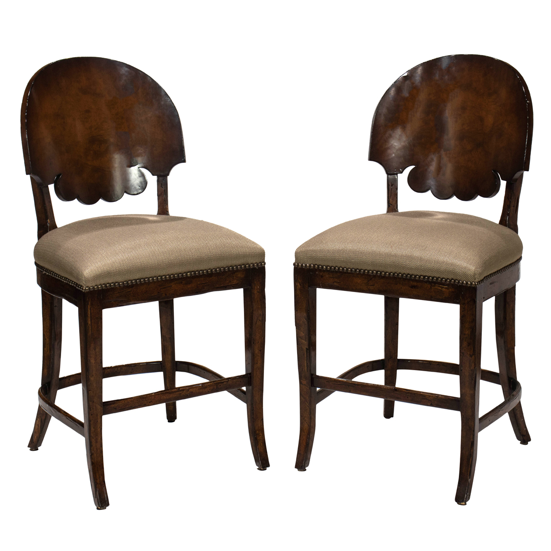 Appraisal: A PAIR OF EMPIRE STYLE SCALLOP BACK UPHOLSTERED COUNTER STOOLS