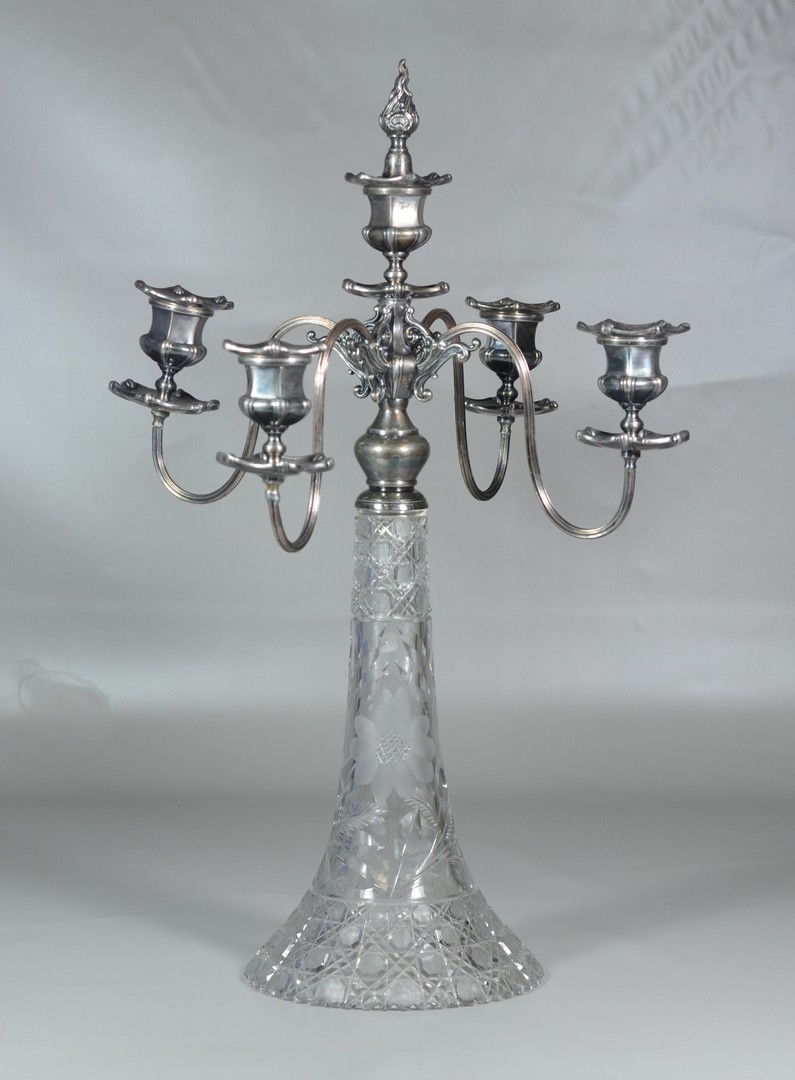 Appraisal: Silverplate cut glass candelabra h overall